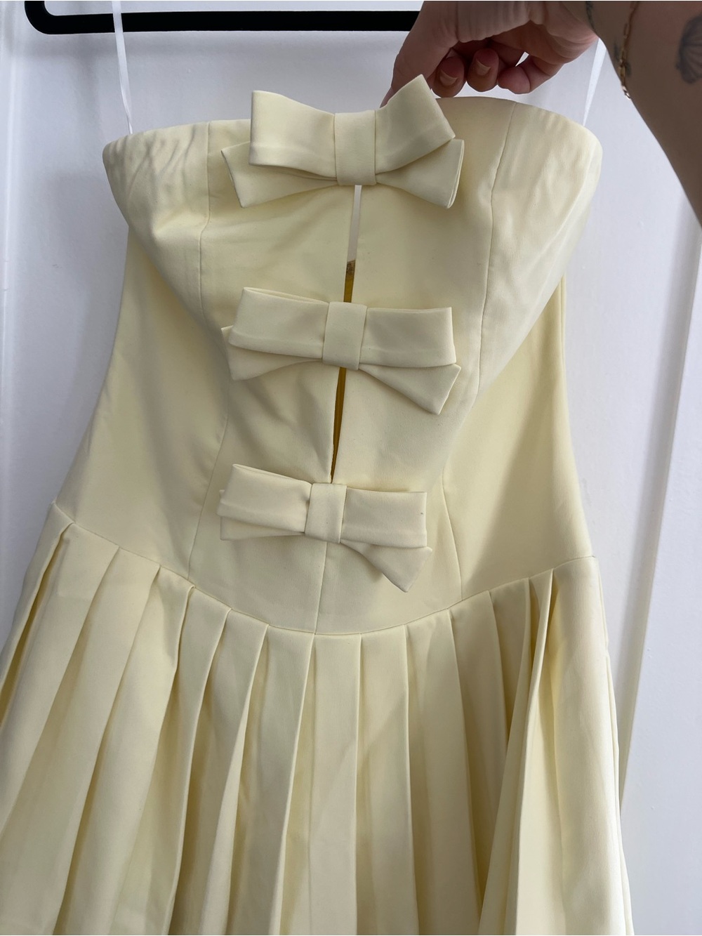 Hello Molly Yellow Strapless Pleated Dress with Bows